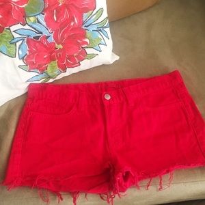J Brand Red Cutoff Shorts